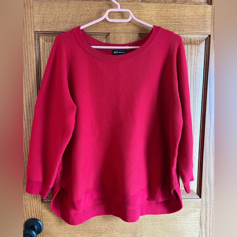 Women's Red Sweater JNY Size 1X Jones New York Pullover Ribbed 3/4 Sleeve